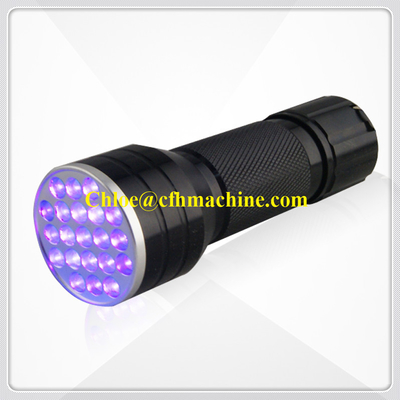 Schwarze/blaue Taschenlampen-Lampen-Fackel des Farbaluminium-395NM Blacklight 21 LED ultraviolette
